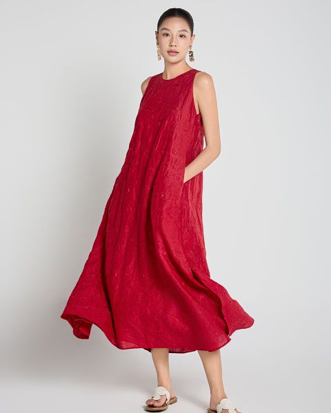 Đầm Nữ F2 Linen Đỏ A Touch Of Effortless Elegance