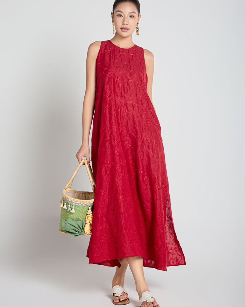 Đầm Nữ F2 Linen Đỏ A Touch Of Effortless Elegance