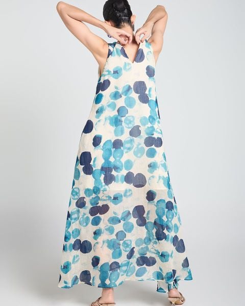 Đầm Nữ F2 Linen Tơ Kem Bi Xanh A Touch Of Effortless Elegance