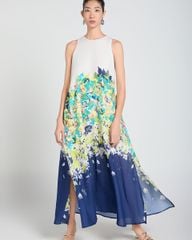 Đầm Nữ F2 Linen Xanh Họa Tiết A Touch Of Effortless Elegance