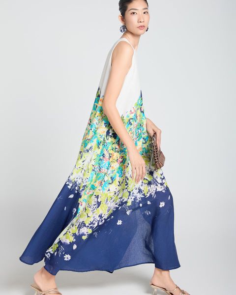 Đầm Nữ F2 Linen Xanh Họa Tiết A Touch Of Effortless Elegance