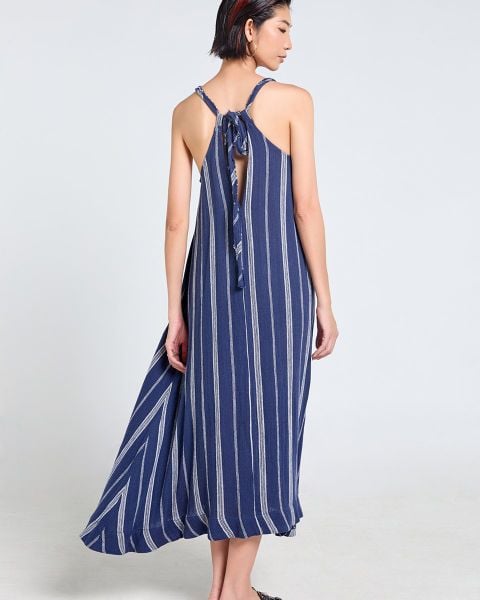 Đầm Nữ F2 Linen Xanh Đen Sọc Tender Drit