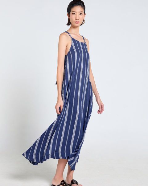 Đầm Nữ F2 Linen Xanh Đen Sọc Tender Drit