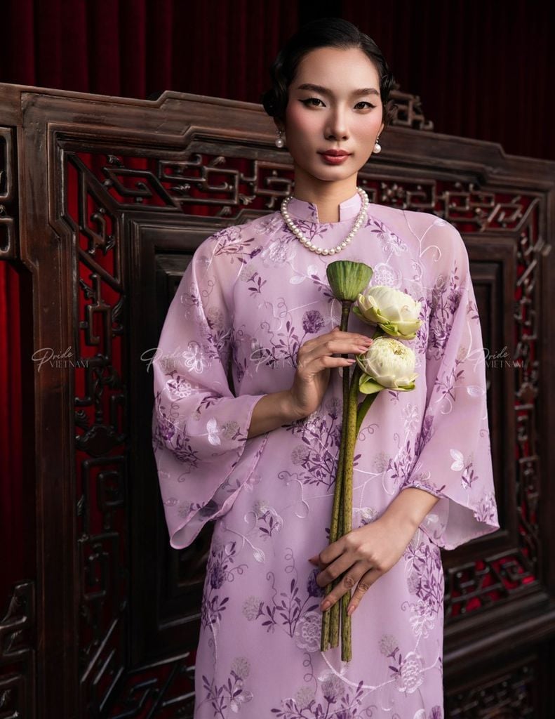 Áo Dài Voan Nữ F2 Tím Hoa Pride Việt Nam - Không Kèm Quần