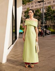 Áo Dài Gấm Nữ F2 Xanh Cốm Pride Việt Nam - Không Kèm Quần