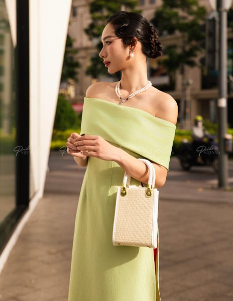 Áo Dài Gấm Nữ F2 Xanh Cốm Pride Việt Nam - Không Kèm Quần