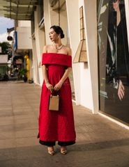 Áo Dài Gấm Nữ F2 Đỏ Pride Việt Nam - Không Kèm Quần