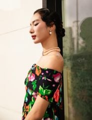 Áo Dài Gấm Nữ F2 Đen Hoa Pride Việt Nam - Không Kèm Quần