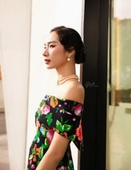 Áo Dài Gấm Nữ F2 Đen Hoa Pride Việt Nam - Không Kèm Quần