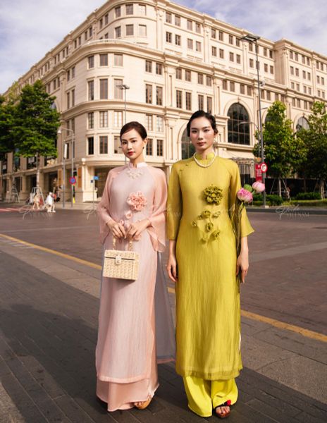 Áo Dài Voan Nữ F2 Hồng Pride Việt Nam - Không Kèm Quần