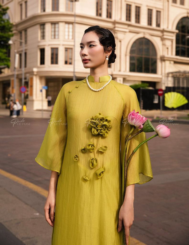 Áo Dài Voan Nữ F2 Dưa Cải Pride Việt Nam - Không Kèm Quần