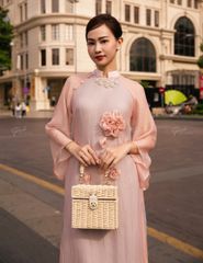 Áo Dài Voan Nữ F2 Hồng Pride Việt Nam - Không Kèm Quần