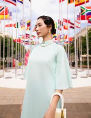 Áo Dài Lụa Nữ F2 Xanh Pride Việt Nam - Không Kèm Quần