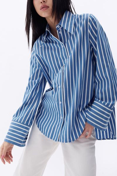 Áo Sơ Mi Nữ TheBlueTshirt sơ mi Sydney Oversize Shirt - Carbon Golden Blue Stripe