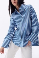 Áo Sơ Mi Nữ TheBlueTshirt sơ mi Sydney Oversize Shirt - Carbon Golden Blue Stripe