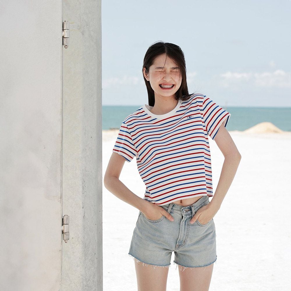 Áo Thun Nữ TheBlueTshirt Sọc Đỏ Xanh Trắng Everyday Tee - Signature Stripe Premium Cotton