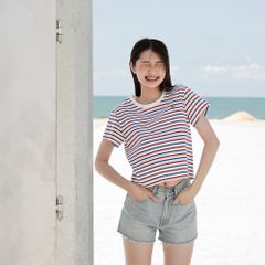 Áo Thun Nữ TheBlueTshirt Sọc Đỏ Xanh Trắng Everyday Tee - Signature Stripe Premium Cotton