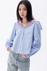 Áo Sơ Mi Nữ TheBlueTshirt School Girl Shirt - ZigZag Lace AquaBlue Gingham