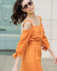 Đầm F2 Linen Cam Tháng Năm Rực Rỡ