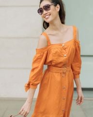 Đầm F2 Linen Cam Tháng Năm Rực Rỡ