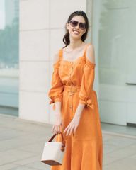 Đầm F2 Linen Cam Tháng Năm Rực Rỡ