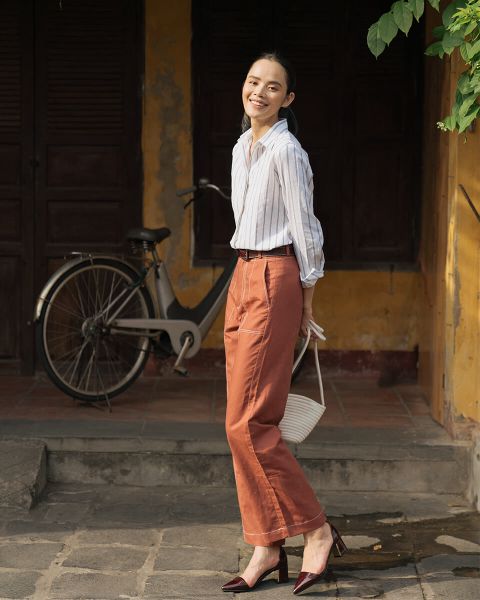 Quần Dài Nữ F2 Linen Cam Modern Meets Heritage