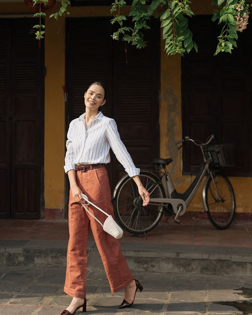 Quần Dài Nữ F2 Linen Cam Modern Meets Heritage