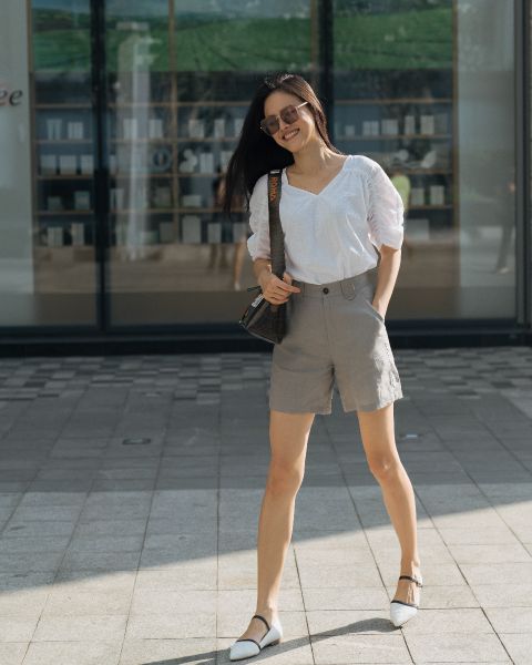 Quần Short Nữ F2 Linen Xám Chu Du Phố