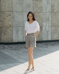 Quần Short Nữ F2 Linen Xám Chu Du Phố