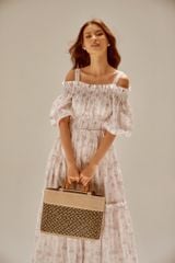 Đầm Nữ F2 Linen Trắng Họa Tiết Hồng Fly Sly