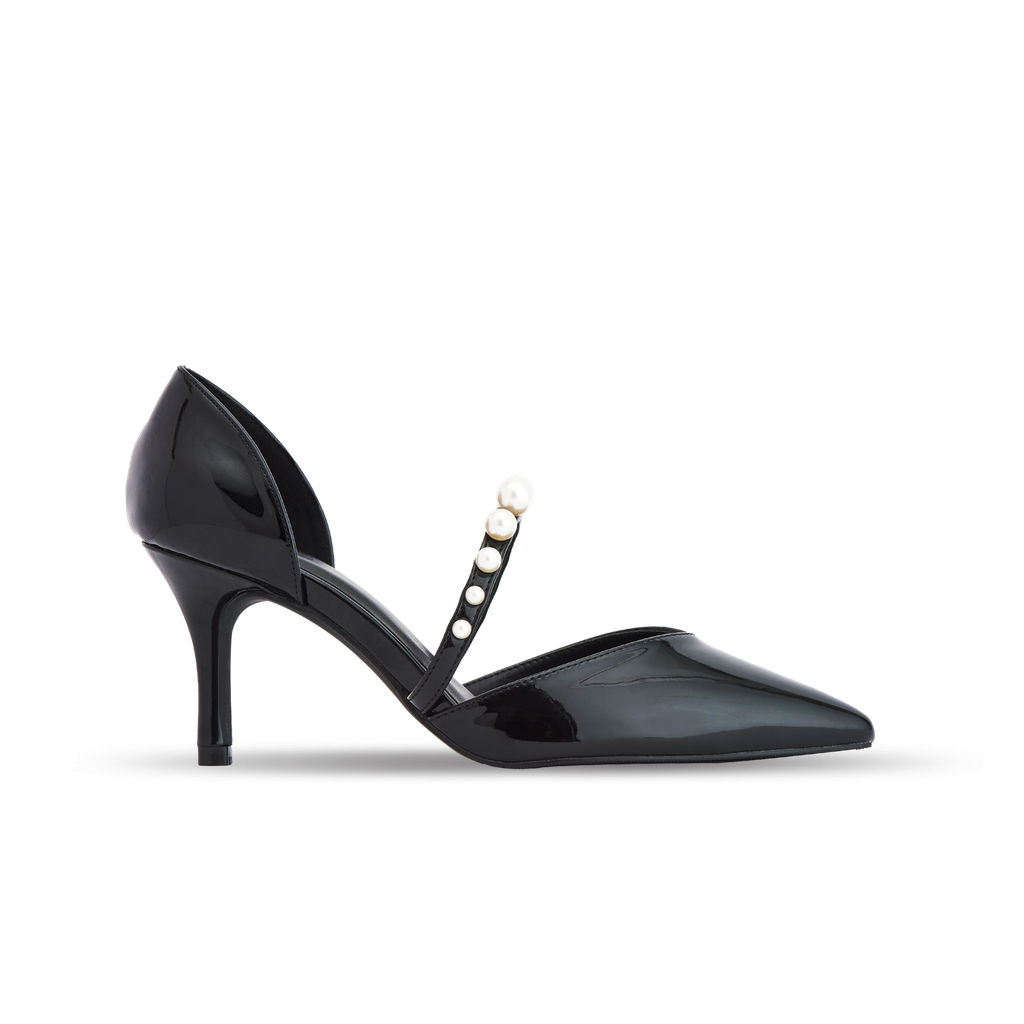 Giày Bít Cao Gót Nữ THÁI TUẤN Mũi Nhọn Slingback Màu Đen