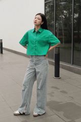 Áo Sơ Mi Nữ TheBlueTshirt Small Shirt - Green Cotton Poplin