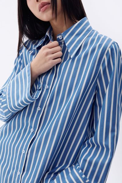 Áo Sơ Mi Nữ TheBlueTshirt sơ mi Sydney Oversize Shirt - Carbon Golden Blue Stripe
