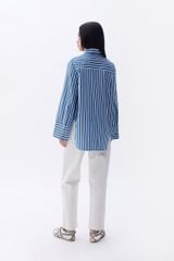 Áo Sơ Mi Nữ TheBlueTshirt sơ mi Sydney Oversize Shirt - Carbon Golden Blue Stripe
