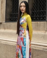 Áo Dài Lụa Vàng Gems Of Vietnam - Không Kèm Quần