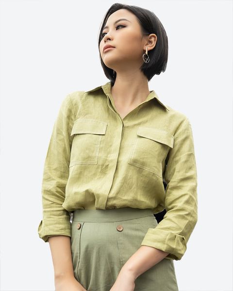 Áo Sơ Mi Nữ F2 Linen Xanh Cốm Tender Drit