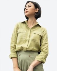 Áo Sơ Mi Nữ F2 Linen Xanh Cốm Tender Drit
