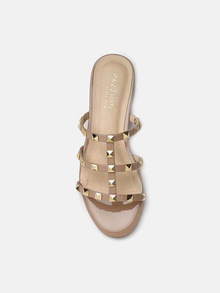 Dép Quai Ngang Nữ Pazzion Ingrid Gold Studded Cage Patent Leather Slides