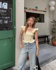 Áo Kiểu Nữ TheBlueTshirt Girly Top - Yellow Gingham ZigZag