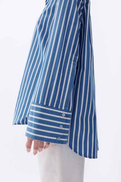 Áo Sơ Mi Nữ TheBlueTshirt sơ mi Sydney Oversize Shirt - Carbon Golden Blue Stripe