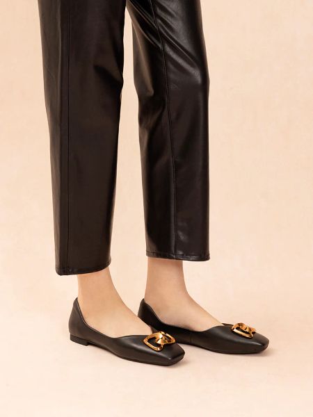 Giày búp bê da Pazzion Kaori Gold Buckle Covered Flats