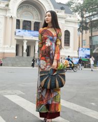 Quần Áo Dài Lụa Đỏ Đô Gems Of Vietnam - Không Kèm Áo
