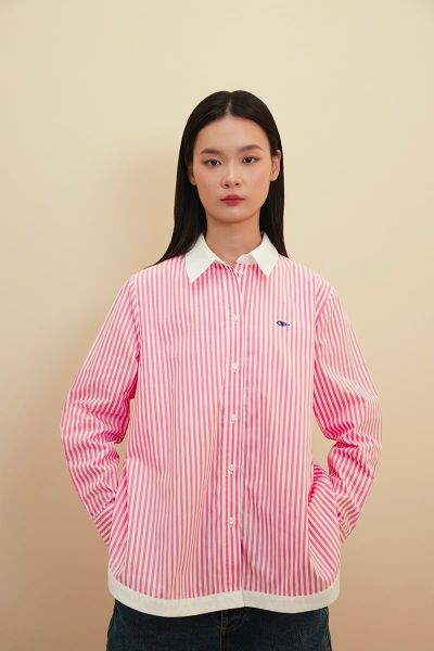 Áo Sơ Mi Nữ TheBlueTshirt Modern Arc Oversized Shirt - Pink Stripe