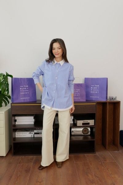 Áo Sơ Mi Nữ TheBlueTshirt Modern Arc Oversized Shirt - BlueMade Stripe
