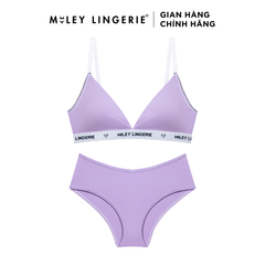 Bộ Áo Ngực Mút Mỏng Thời Trang Không Gọng Viền Lưng Logo Và Quần Đồng Bộ Cotton Thiên Nhiên BeingMe Purple Miley Lingerie