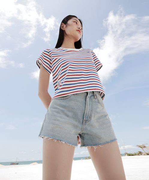 Áo Thun Nữ TheBlueTshirt Sọc Đỏ Xanh Trắng Everyday Tee - Signature Stripe Premium Cotton