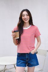 Áo Thun Nữ TheBlueTshirt Sọc Everyday Tee - Coral Stripe