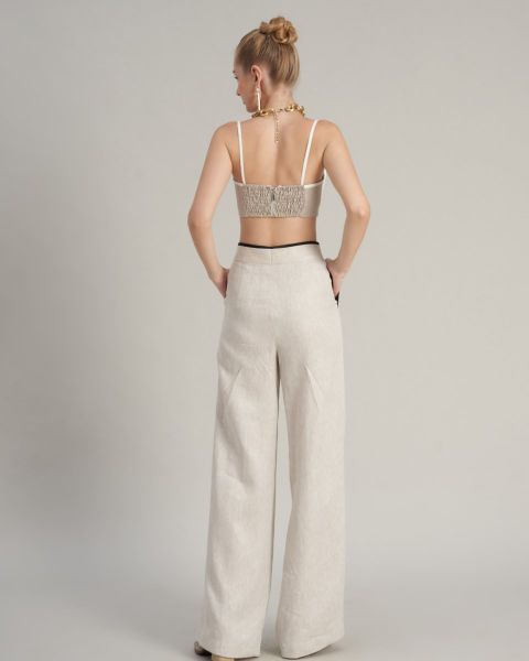 Áo Bra Linen Nữ F2 Kem Viền Trắng Hello New Day