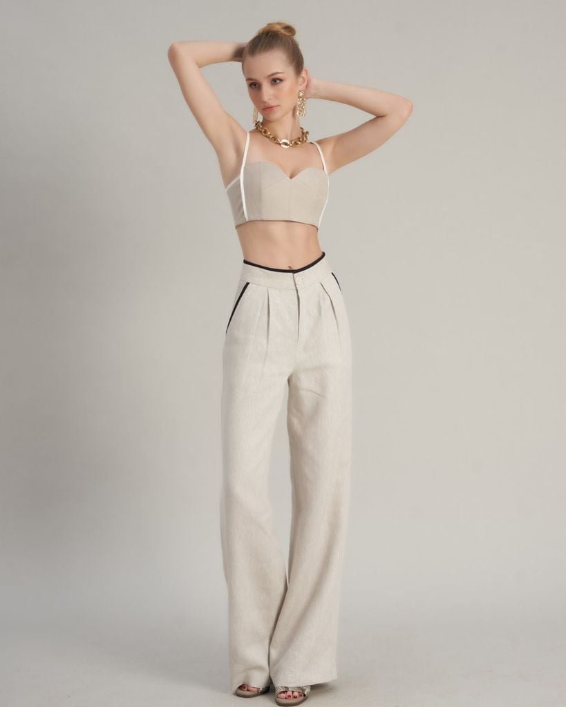 Áo Bra Linen Nữ F2 Kem Viền Trắng Hello New Day