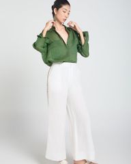 Quần Dài Nữ F2 Linen Trắng A Touch Of Effortless Elegance
